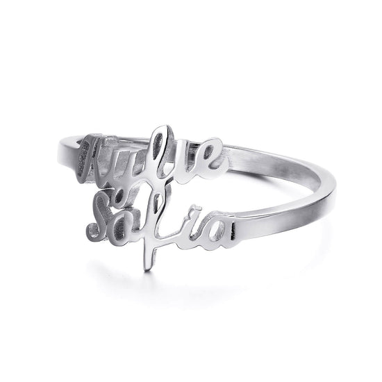 925 Sterling Silver Personalized Double Name Ring Nameplate Ring - onlyone