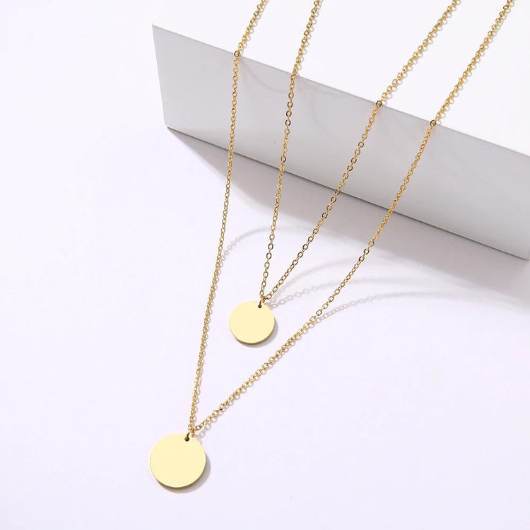 925 Sterling Silver Double Layer Coin Necklace, Minimalist Disc Necklace