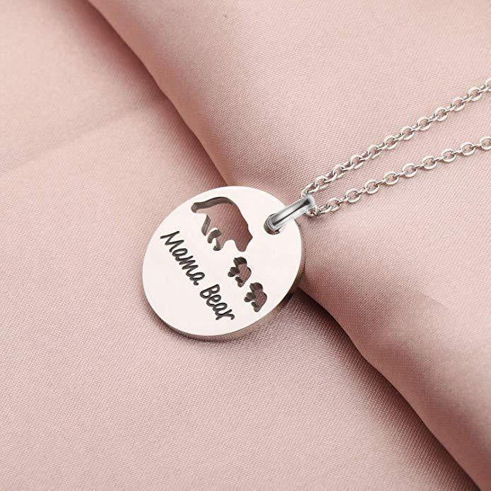 925 Sterling Silver Engraved Coin Name Necklace Mama Bear Necklace, Gift For Mom - onlyone