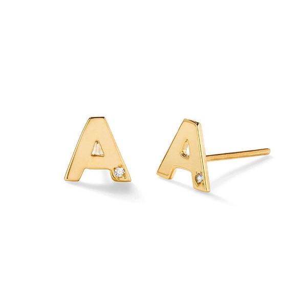 925 Sterling Silver Personalized Diamond Uppercase Letter Name Earrings Nameplate Earrings - onlyone