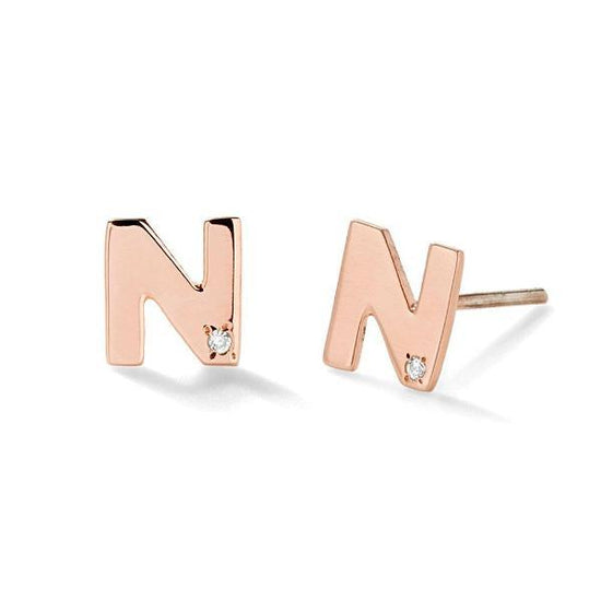 925 Sterling Silver Personalized Diamond Uppercase Letter Name Earrings Nameplate Earrings - onlyone