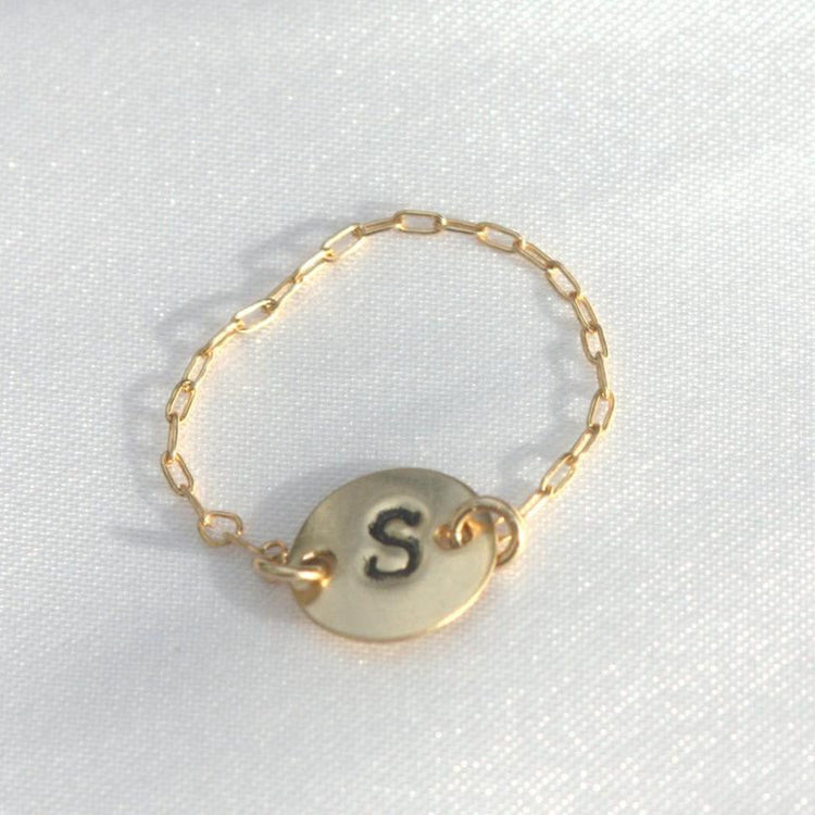 925 Sterling Silver Personalized Initial Coin Chain Ring