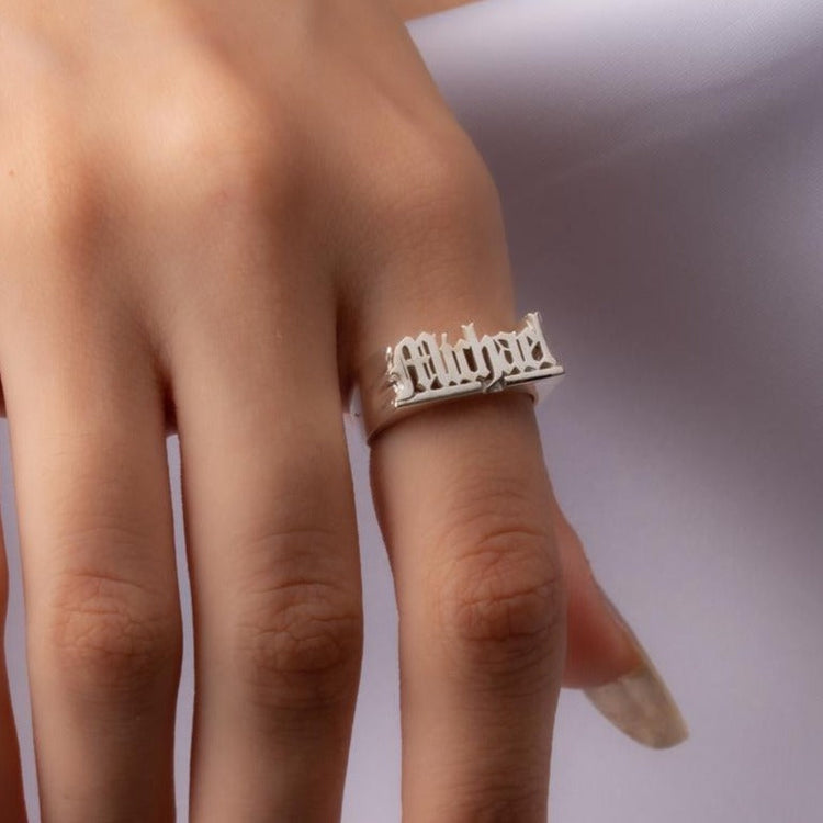 925 Sterling Silver Gothic Name Ring In Old English Font