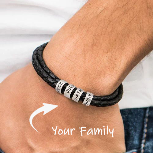 Mens Leather Bracelet with 925 Sterling Silver Custom Bead, Father's Day Bracelet - onlyone