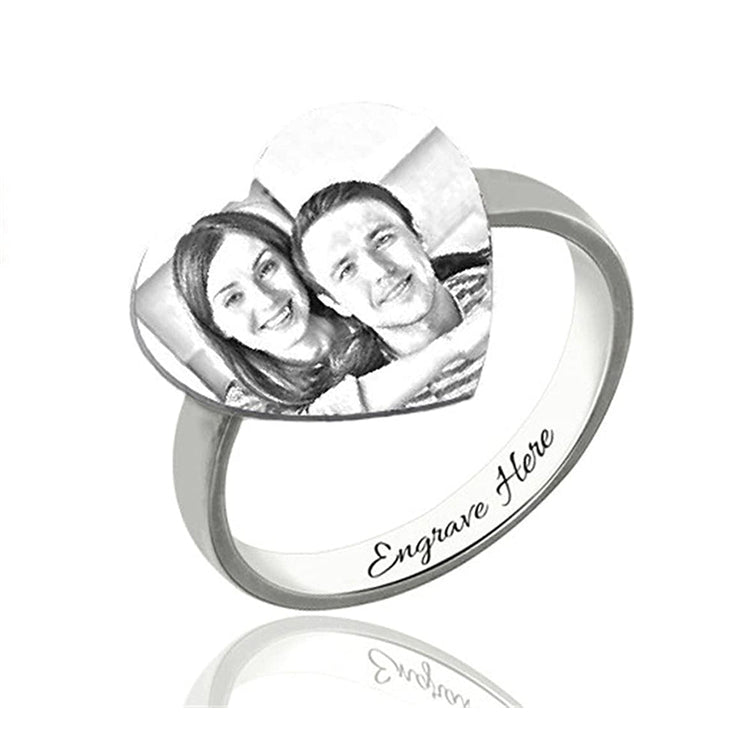 925 Sterling Silver Engraved Round Photo Ring