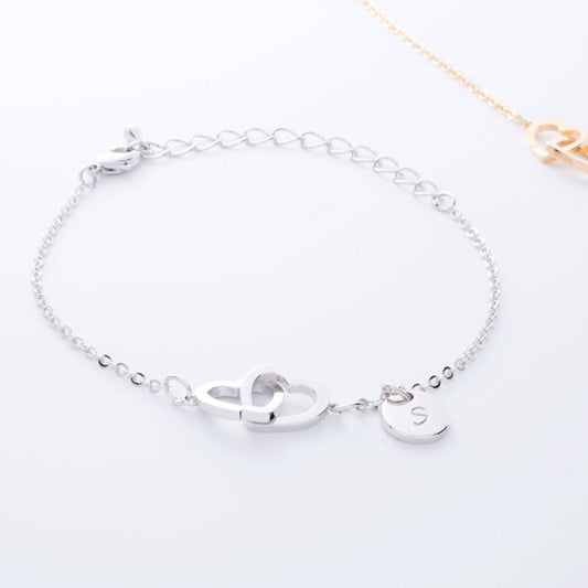 925 Sterling Silver Personalized Initial Double Hearts Anklet