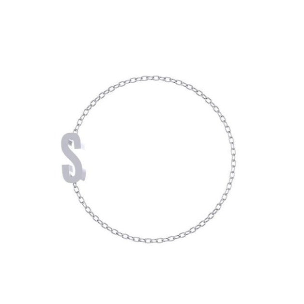 925 Sterling Silver Personalized Initial Chain Ring