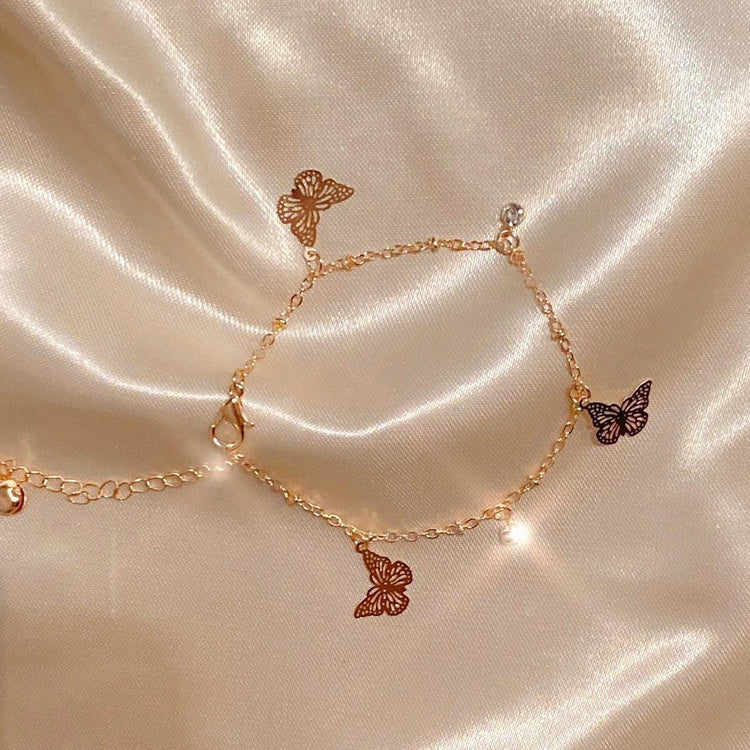 925 Sterling Silver Gold Hollow Out Butterfly Anklet