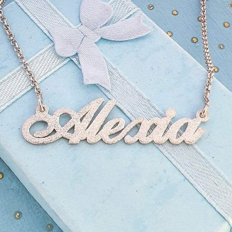 925 Sterling Silver Diamond Name Necklace, Nameplated Sparkling Necklace