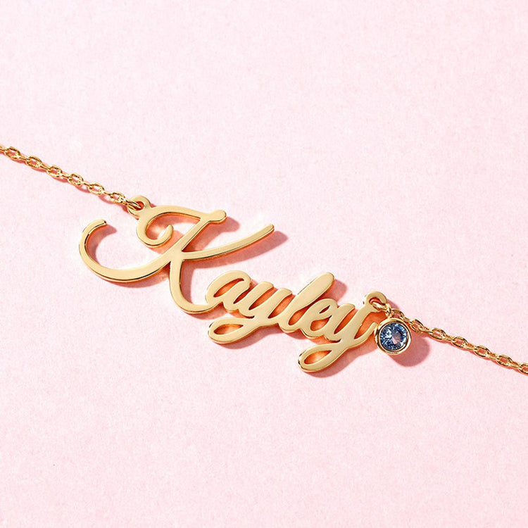 925 Sterling Silver Personalized Name Necklace With Birthstone