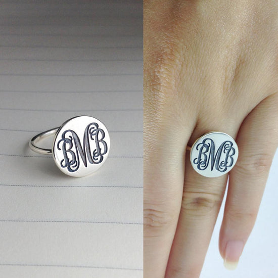 925 Sterling Silver Personalized Initial Monogram Ring - onlyone