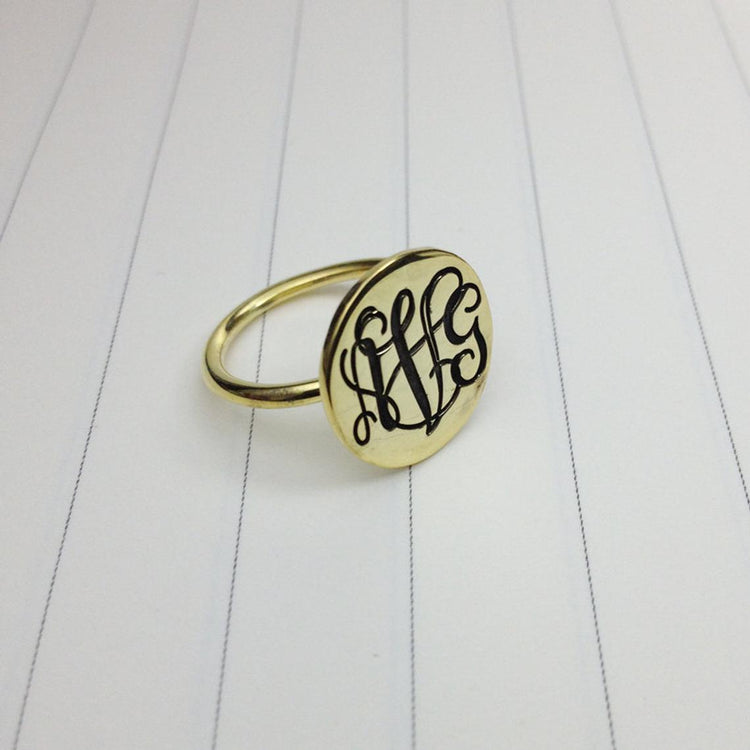 925 Sterling Silver Personalized Initial Monogram Ring - onlyone