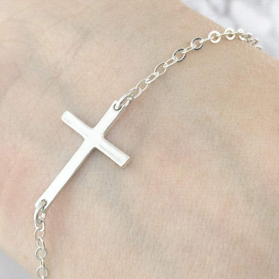 925 Sterling Silver Sideways Cross Bracelet Adjustable Cross Chain Bracelet - onlyone