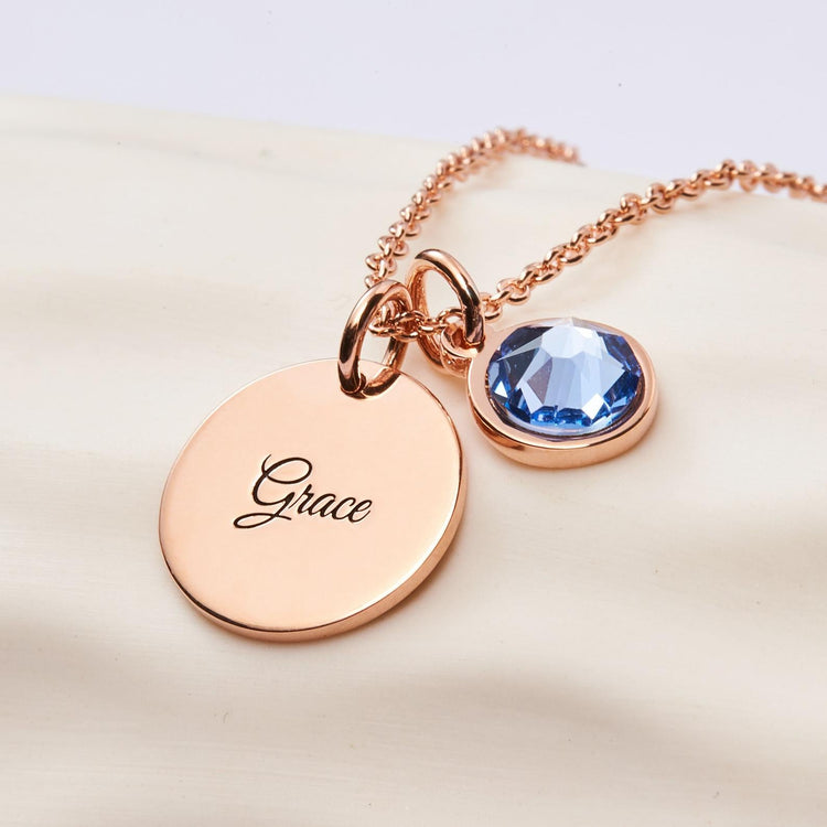 925 Sterling Silver Initial Birthstone Engraved Coin Necklace, Back To School Gift Necklace - Only One