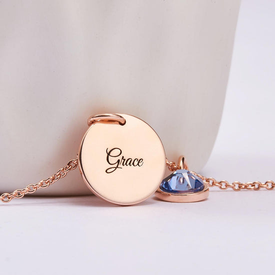 925 Sterling Silver Initial Birthstone Engraved Coin Necklace, Back To School Gift Necklace - Only One