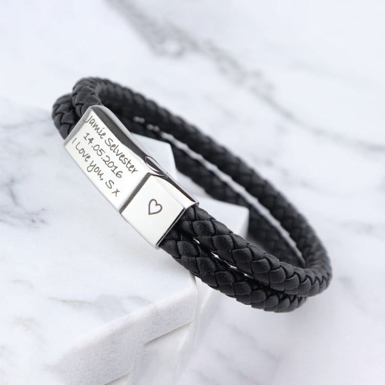 Custom Engraved Leather Bracelet for Men