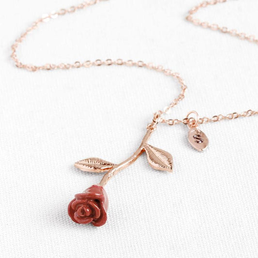 925 Sterling Silver Rose Flower Necklace With Initial Jewelry for Girl, Gift For Girlfriend - onlyone