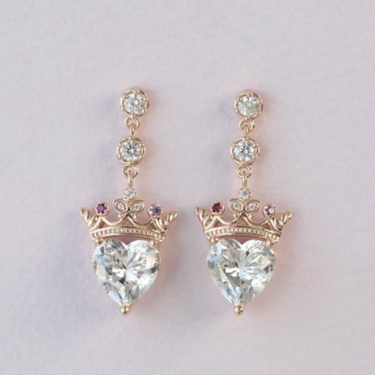 Crown Heart-shaped Birthstone earrings, holiday gifts, engagement jewelry. - onlyone