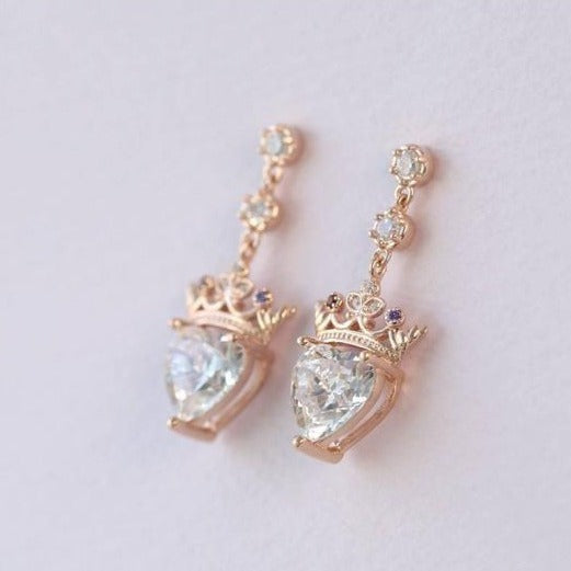 Crown Heart-shaped Birthstone earrings, holiday gifts, engagement jewelry. - onlyone