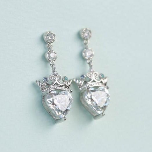 Crown Heart-shaped Birthstone earrings, holiday gifts, engagement jewelry. - onlyone