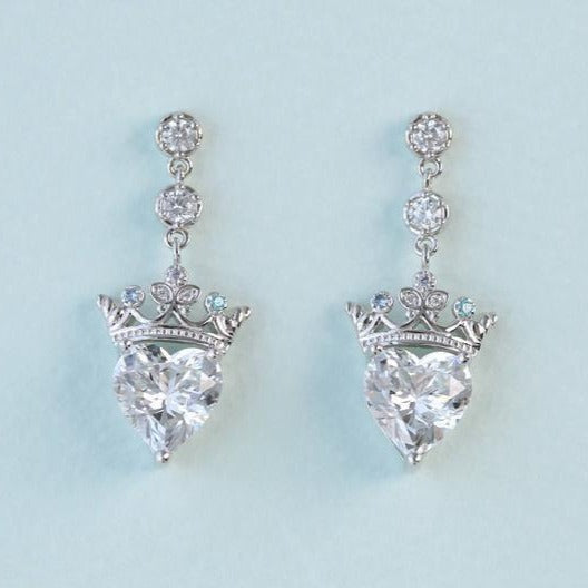 Crown Heart-shaped Birthstone earrings, holiday gifts, engagement jewelry. - onlyone