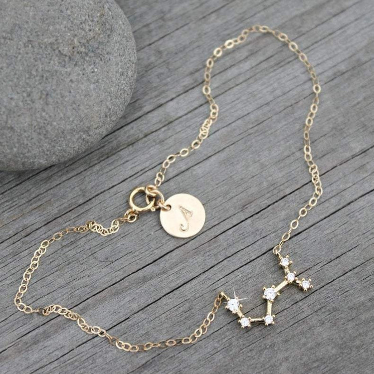 925 Sterling Silver Personalized Initial Constellation Anklet, Celestial Zodiac Anklet Chain - onlyone