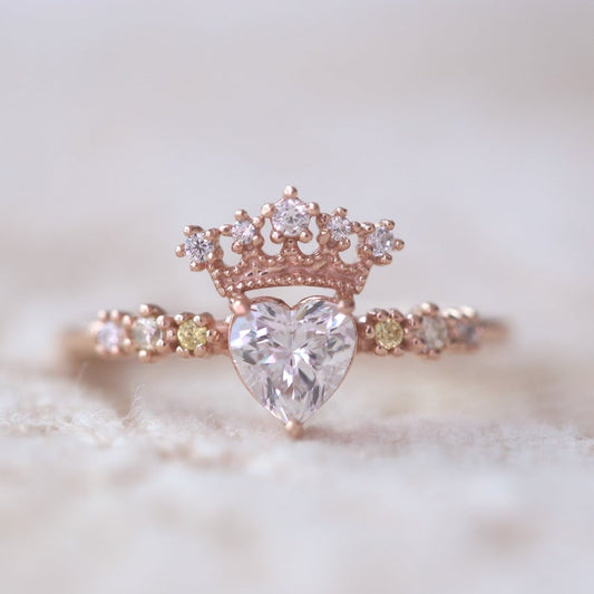 Crown Heart-shaped Birthstone Ring 925 Sterling Silver Engagement Ring. - onlyone