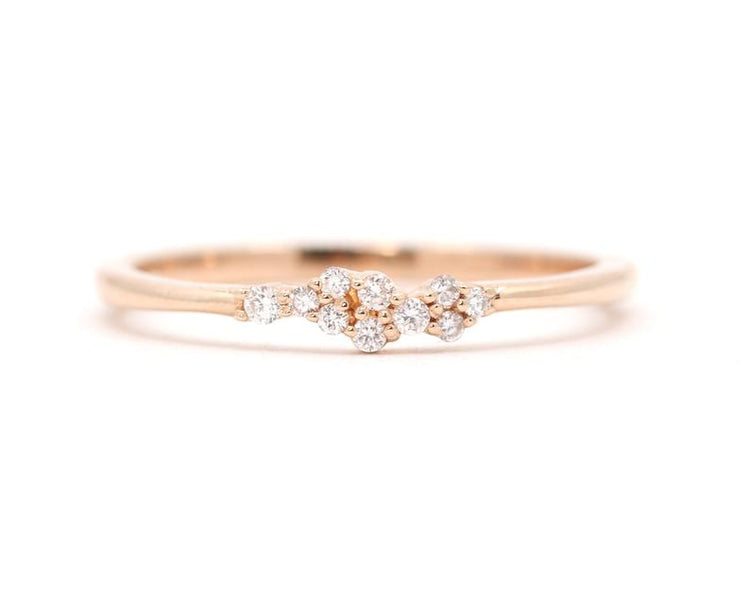 Dainty Natural Diamond Cluster Wedding Band/14K Solid gold Women's Tiny Diamond Ring/Real Diamond Wedding Band/Promise Ring/Simple Band - onlyone