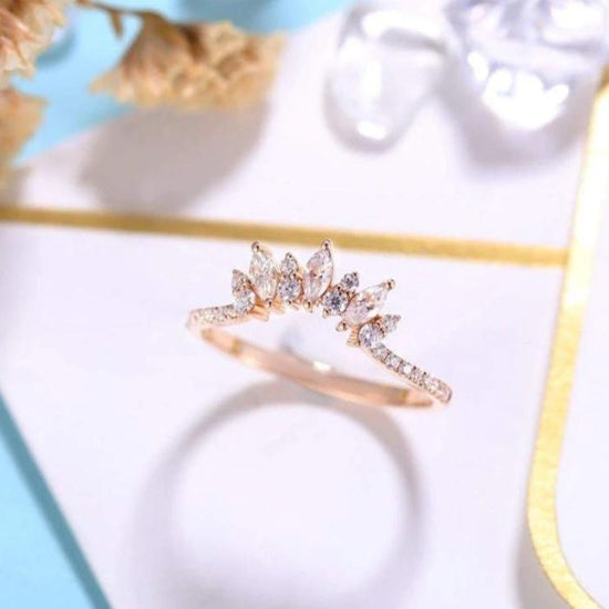 Vintage Moissanite wedding band women bridal ring unique curved wedding ring promise ring anniversary gift for her - onlyone