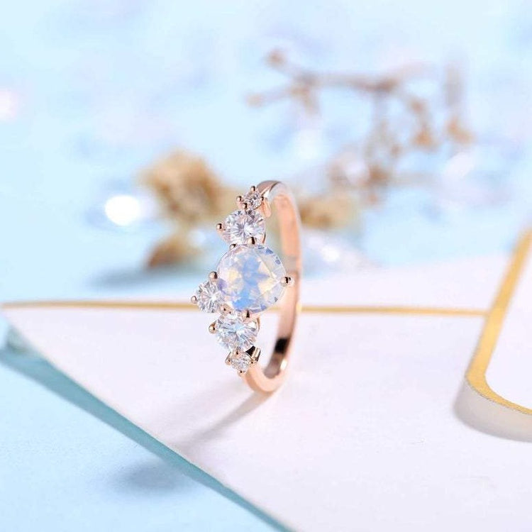 Moonstone Engagement Ring Art Deco Moissanite Rose Gold Ring Antique Cluster Unique Wedding Ring Unique Bridal Ring Anniversary Ring - onlyone