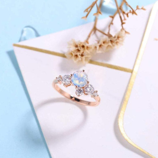 Moonstone Engagement Ring Art Deco Moissanite Rose Gold Ring Antique Cluster Unique Wedding Ring Unique Bridal Ring Anniversary Ring - onlyone