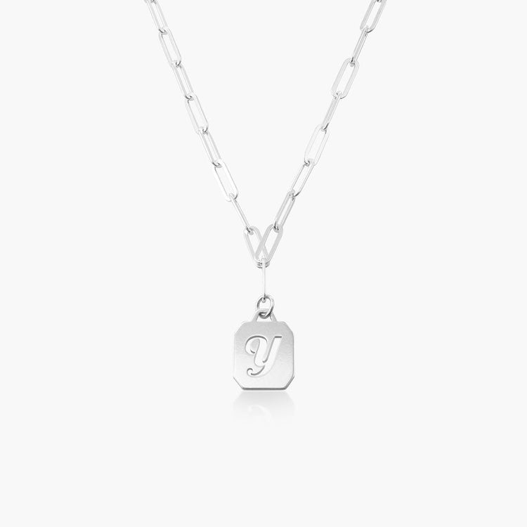 925 Sterling Silver Hollowed-Out Initial Necklace in Clip Link Chain