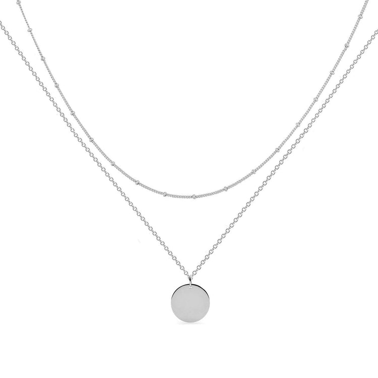 925 Sterling Silver Double Layerd Disc Initial Necklace