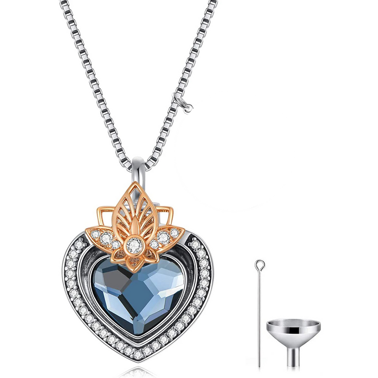 925 Sterling Silver Heart Flower Urn Necklace for Ashes, Cremation Keepsake Necklace with Crystal