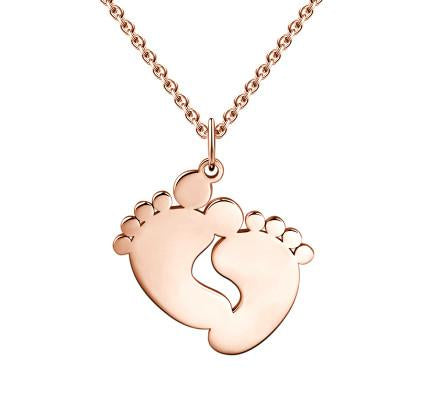 925 Sterling Silver Engraved Baby Feet Double Name Necklace Nameplate Necklace, Gift For Mom - onlyone