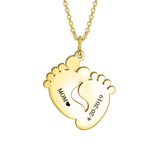 925 Sterling Silver Engraved Baby Feet Double Name Necklace Nameplate Necklace, Gift For Mom - onlyone