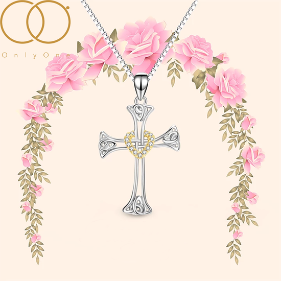 925 Sterling Silver Cross Pendant Necklace With Adorable Zirconia Heart Necklace Cross Necklace For Women - onlyone