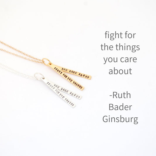 925 Sterling Silver RBG Souvenir Fight For The Things You Care About Vertical Bar Necklace Gifts for Women Fan of Ruth Bader Ginsburg