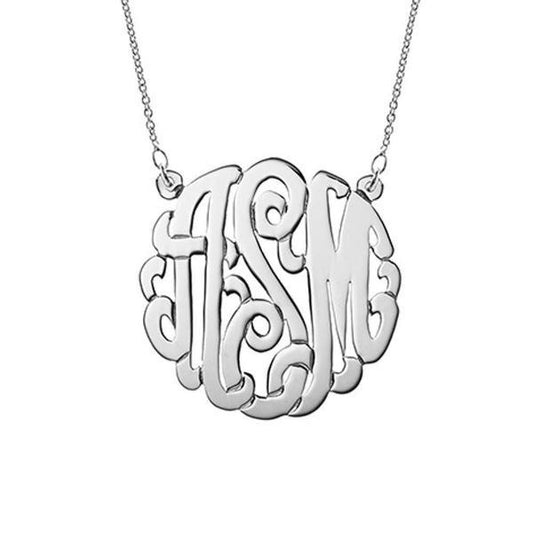 925 Sterling Silver Initial Monogram Necklace - onlyone