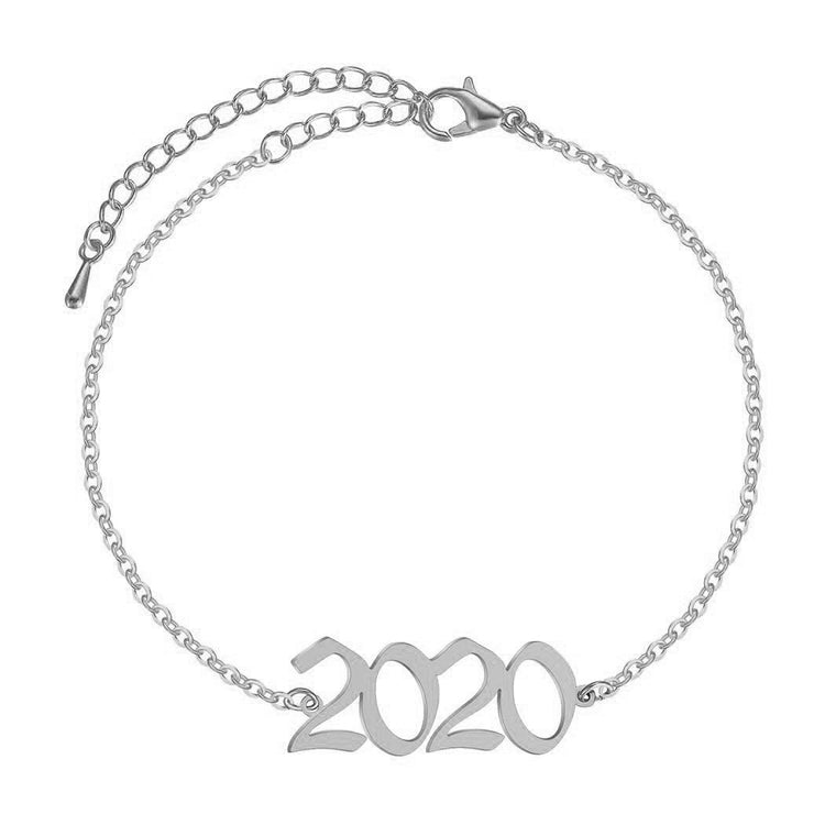 925 Sterling Silver Old English Font Number Anklet Bracelet