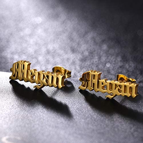 925 Sterling Silver Old English Stud Personalized Earrings