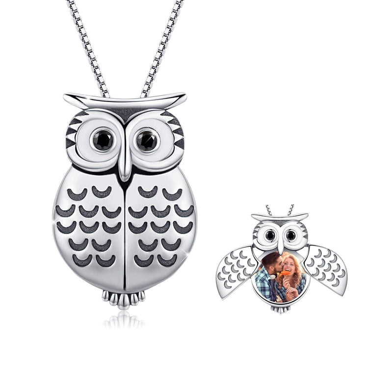 925 Sterling Silver Cute Wisdom Owl Round Photo Locket Necklace