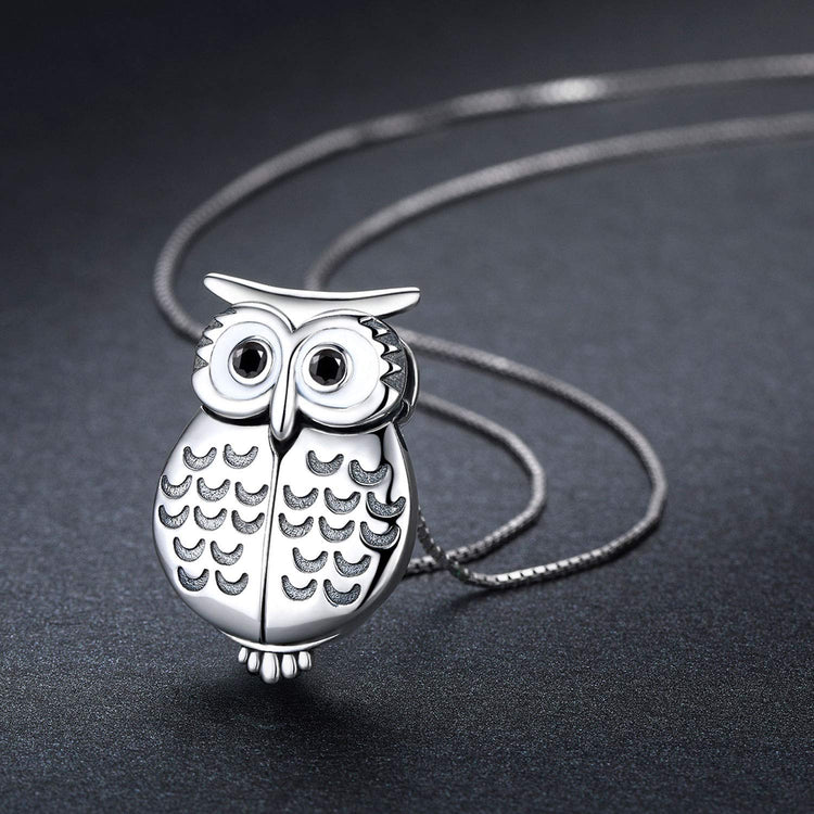 925 Sterling Silver Cute Wisdom Owl Round Photo Locket Necklace