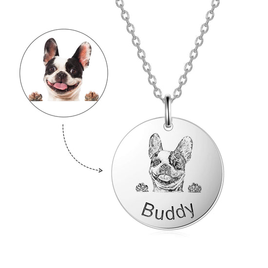 925 Sterling Silver Pet Lithograph Pet Portrait Engraved Necklace Personalized Necklace Gift For Pet Lovers - onlyone