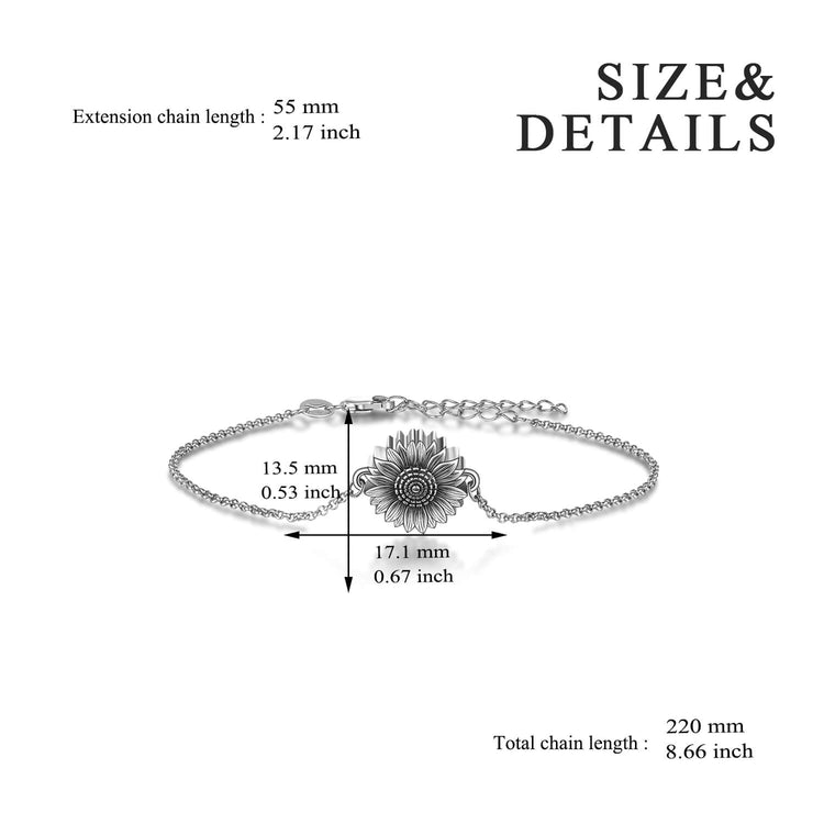 925 Sterling Silver Sunflower Cremation Bracelet Memorial Keepsake Sunflower Urn Bracelet