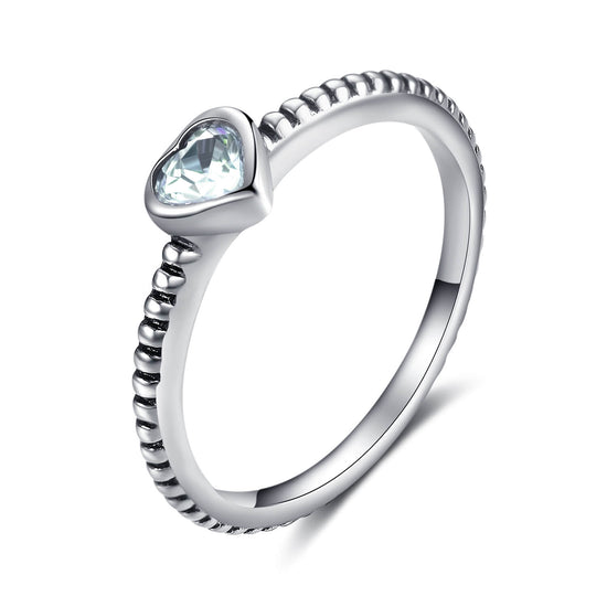 925 Sterling Silver Simple Heart Shaped Cubic Zirconia Ring - onlyone