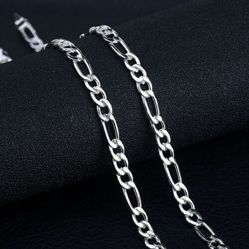 925 Sterling Silver 3.7mm Mens Gold Chain Necklace Figaro Link Chain Necklace, Gift For Him