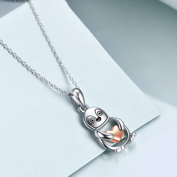 925 Sterling Silver Cute Animal Holds Heart Necklace