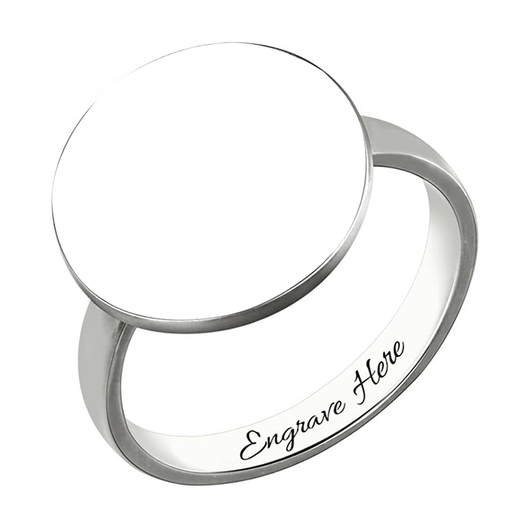 925 Sterling Silver Engraved Round Photo Ring