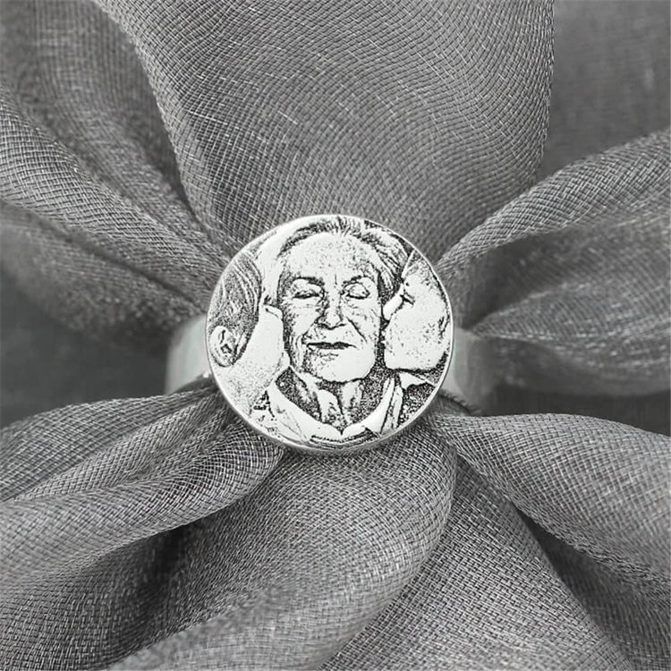 925 Sterling Silver Engraved Round Photo Ring